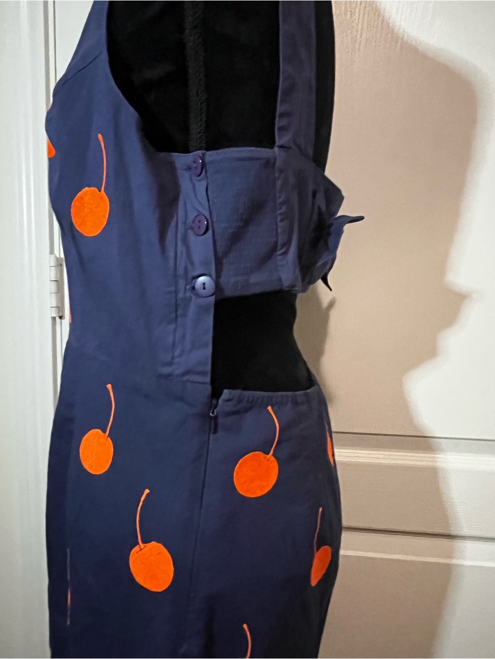 Anthropologie Leifnotes Cherry Drop Sheath Dress w/orange cherries - Picture 6 of 8